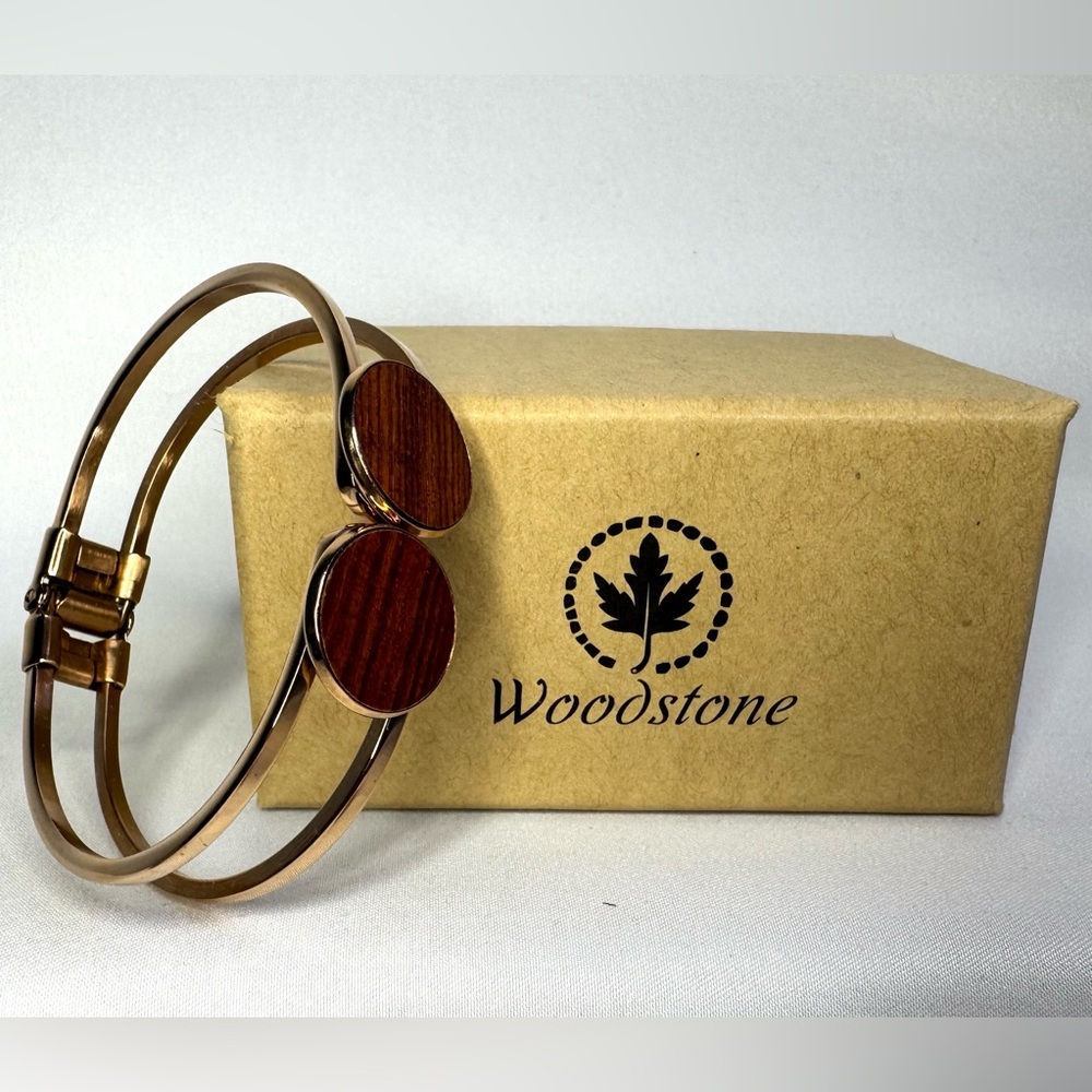 Woodstone Natural Walnut Cuff Gold-plated Bangle Bracelet